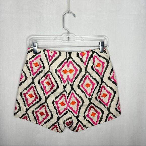 ANN TAYLOR LOFT / Riviera pink orange green tan embroidered boho shorts / 00 - Picture 2 of 7